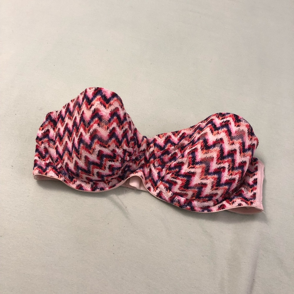 H&M Underwire Strapless Bra Striped Lace Pink and Purple 34C